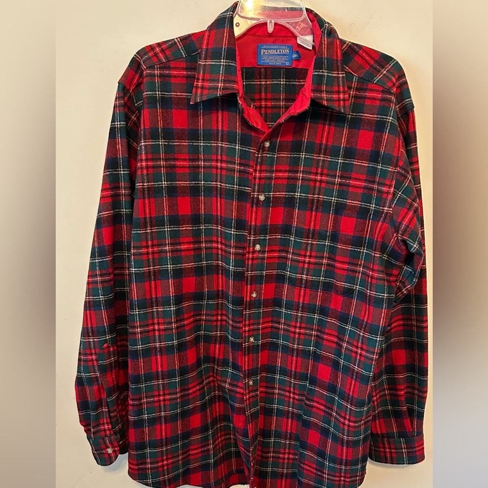 VTG Pendleton Mens Tartan Plaid Shirt Large 100% Virgin Wool‎ Button-Up See Desc